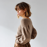 Pull en Mohair de haute qualité pour femmes manches ballon manches volumineuses pull en tricot chaud imprimé broderie grande taille longue