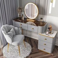 Coiffeuse Moderne de Luxe en Bois Durable avec Lumières LED, Grande Capacité de Rangement pour Appartement, Chambre, Armoire, Chaise et Coiffeuse à Maquillage