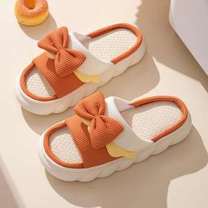 Nouvelles pantoufles en lin femme résidence ménage dessin animé quatre saisons haut <span class=keywords><strong>de</strong></span> gamme intérieur coton lin fond épais sandales antidérapantes - Product Image 3