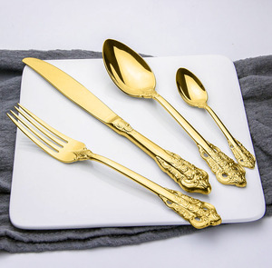 La mejor venta de vajilla chapada en oro real, juegos de regalos, juego de cubiertos de acero inoxidable, juegos de cubiertos de boda - Product Image 2