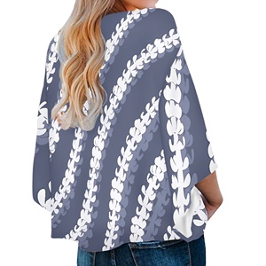 Blusas de Verano para Mujer con Estampado Floral Hawaiano Azul de Moda, Estilo Boho, Manga 3/4, Cuello en V, con Lazo Delantero, Camisas Casuales Holgadas con Estampado Floral - Product Image 3
