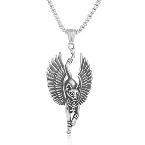 Colgante de acero inoxidable con diseño de diosa egipcia antigua con alas, collar de moda unisex, joyería 12074 - Product Image 1