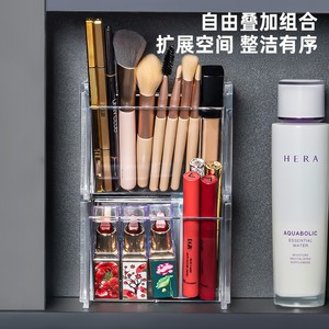 Organizador de Cosméticos de Acrílico Transparente, Caja de Almacenamiento de Escritorio Apilable de Doble Capa, Soporte para Brochas de Maquillaje, Soporte para Lápiz Labial, Estante Divisor - Product Image 4