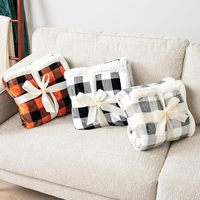 Plaid Sherpa à carreaux Buffalo noir et blanc pour canapé, couverture en polaire à carreaux et jetés
