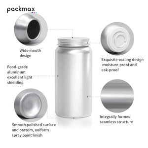 Bouteille en aluminium hermétique à large ouverture de qualité alimentaire pour capsules, vitamines, huile de poisson - Pot à pilules avec couvercle en plastique à vis - Vente en gros - Product Image 5