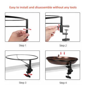 Outdoor Lightweight Deck Mounted <strong>Metal</strong> Garden <strong>Bird</strong> <strong>Bath</strong> with Adjustable Sturdy Steel Clamp - Product Image 3