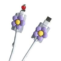 Protector de cable de dibujos animados, 2 uds., flores bonitas, Protector de cargador USB, organizador de cables, enrollador de cables Kawaii para iPhone
