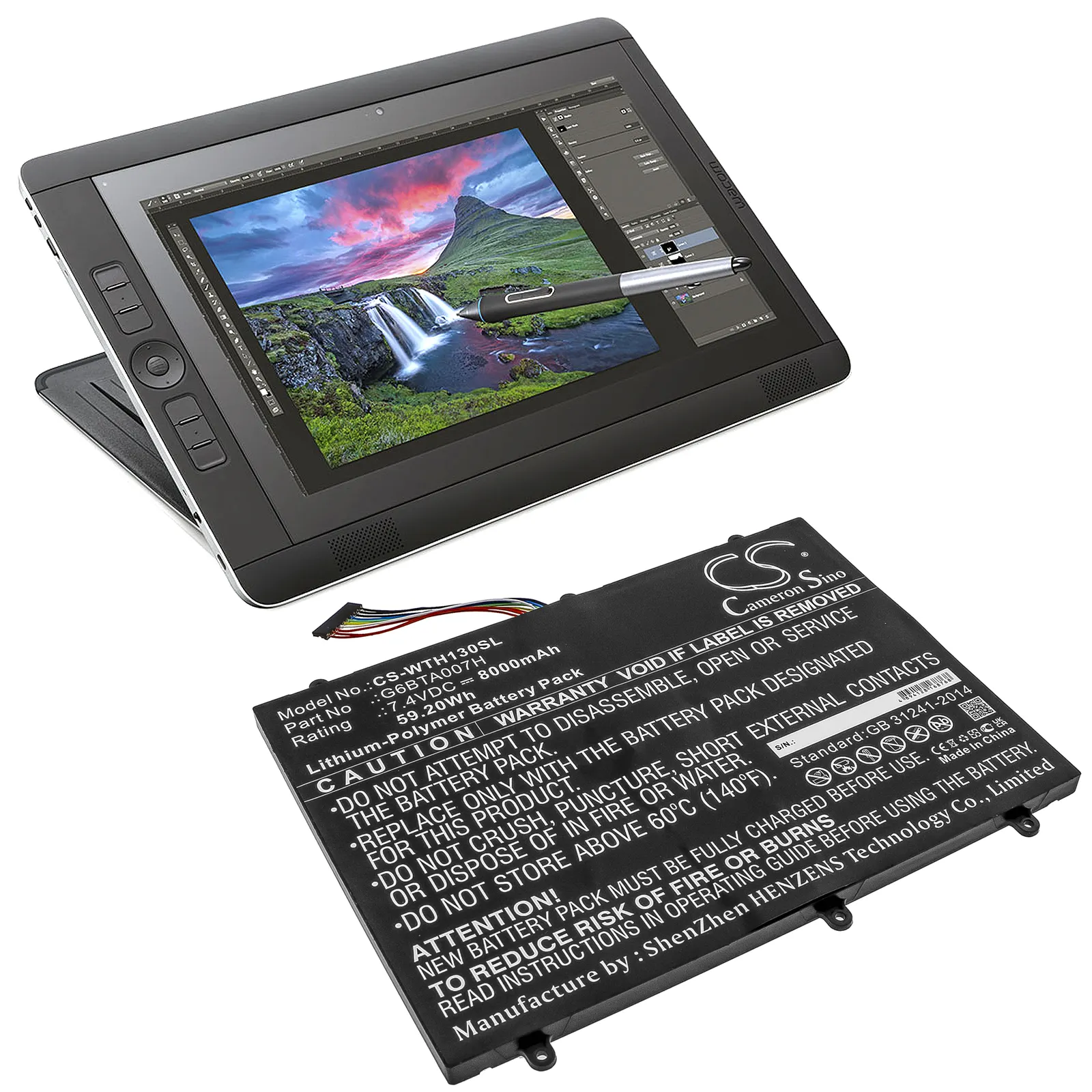 Baterai Tablet G6BTA007H, untuk Wacom Cintiq Companion 2, DTH-W1300 8000MAh