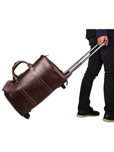 Sac de voyage en cuir véritable à roulettes grande capacité pour homme - Product Image 2