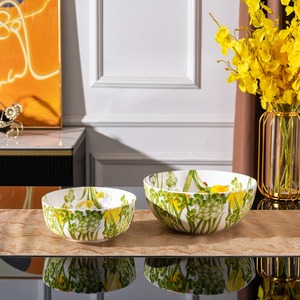 Juego de 2 Tazones para Ensalada de Porcelana Europea Ecológica de Lujo con Diseño de Plantas Bajo la Esmaltura, Vajilla para Bodas con Flores - Product Image 3