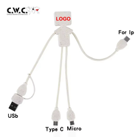 Durable Eco Biodégradable 6 en 1 Cordon Chargeur Paille De Blé Téléphone Robot Forme USb 3 en 1 Câble De Charge