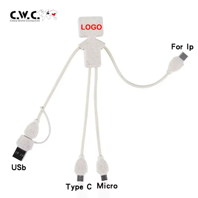 Sustainable Eco Biodegradable 6 in 1 Charger Cord Wheat Straw Phone Robot Shape USb 3 in 1 Charging Cable
