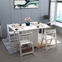 Ensemble de table à manger pliante blanche avec plateau rabattable et 4 chaises pliantes, rangement, meubles de salle à manger en bois massif pour la maison
