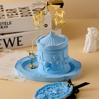 Ensemble de bougies aromatiques de luxe en verre, design carrousel, lanterne rotative créative avec impression sérigraphiée, parfumée, pour la Fête des Pères et Pâques