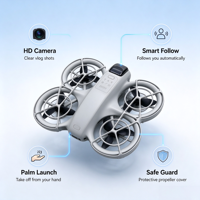 Drone caméra 4K HD avec suivi intelligent IA, mini-caméra volante format paume, quadricoptère pour vlog, photographie aérienne de voyage, télécommande