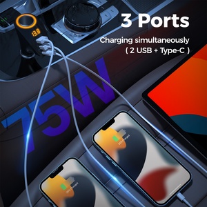 ที่ชาร์จในรถเร็วแบบ USB <span class=keywords><strong>Type</strong></span> <span class=keywords><strong>C</strong></span> ขนาด75วัตต์ PD 3.0 SCP มีคุณสมบัติที่จุดบุหรี่แยกอะแดปเตอร์แสดงแรงดันไฟฟ้าฟังก์ชั่นการชาร์จอย่างรวดเร็ว - Product Image 2
