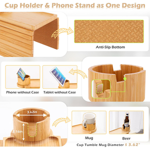 Vente directe d'usine <span class=keywords><strong>LG</strong></span>, porte-gobelet et support de téléphone 3-en-1 pour canapé, organiseur pour accoudoir de canapé, plateau à collation, plateau porte-gobelet en bambou pour canapé - Product Image 3