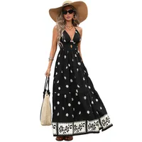 Robe longue unie pour femme, col licou, coupe ajustée, en viscose, style soirée mondaine, disponible en noir, vente en gros avec faible MOQ