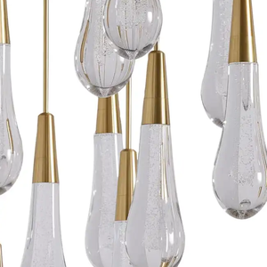 Sang trọng hiện đại tối giản 19-đèn ấm phòng treo đèn biệt thự cầu thang Vàng Thả dẫn tay thổi thủy tinh giọt nước mưa ánh sáng mặt dây chuyền - Product Image 5