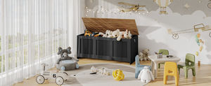 Banc de rangement rétro en bois de 39 pouces avec couvercle relevable, organisateur multifonctionnel pour entrée, <span class=keywords><strong>coffre</strong></span> à jouets pour salon, noyer noir - Product Image 6