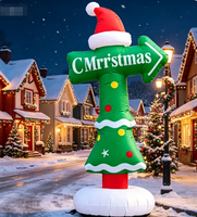 Décoration gonflable de Noël amusante en forme de panneau de signalisation, arbre de Noël avec boules décoratives et LED intégrées pour la décoration de jardin