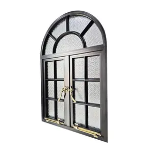 Vintage bakır özel kemerli demir çelik özel cam siyah kanatlı alüminyum alaşımlı pencereler