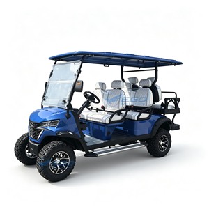 Voiturette de golf électrique tout-terrain 6 places bleue avec sièges blancs, personnalisée pour les visites touristiques en station balnéaire - Product Image 1