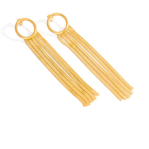 Pendientes colgantes con borlas geométricas de acero de titanio de color oro de 18 quilates para mujer, joyería de fiesta EH11804 - Product Image 5