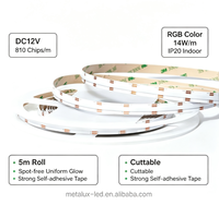 Bande LED COB RGB DC12V 810 puces 10mm 1835 FPC Cuivre IP20 Rouleau de 5m Éclat Uniforme pour Éclairage Décoratif de Plafond et Encadrements Domestiques