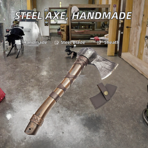 Thewizcrafts Handmade Flat Backed <b>Axe</b> Head Premium Quality Industrial Grade Tear Wood Leather Sheath Custom 3 Months Warranty - Product Image 2