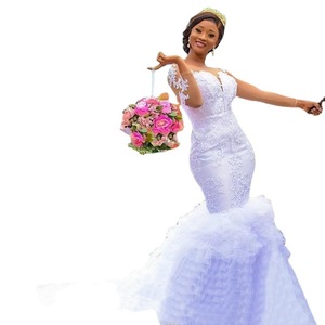 African Mermaid Wedding Dress White Ivory Lace Sweetheart Neckline Natural Waistline Long Sleeve Figure Flattering - Product Image 5