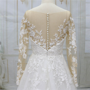 Il colore della pelle di <span class=keywords><strong>tulle</strong></span> <span class=keywords><strong>con</strong></span> maniche lunghe francese del merletto del cotone UNA linea <span class=keywords><strong>gonna</strong></span> 2020 ultime abiti da sposa da sposa - Product Image 4