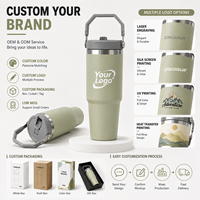 Vaso térmico personalizado de acero inoxidable de 30 oz con asa superior, tapa con pajita abatible y base apta para portavasos - Proveedor mayorista