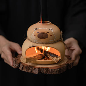 Ensemble de cheminée en céramique en forme de chaton, décoration de bureau à domicile, brûleur d'encens aromatique, écologique, glaçure colorée, plaque de lavande Dehua - Product Image 1