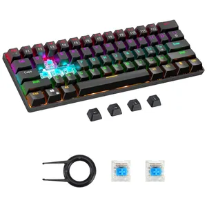定制黑色游戏玩家键盘60% 电脑键盘，价格彩虹发光二极管背光安静电脑键盘