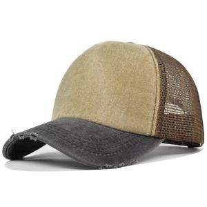 Gorra de béisbol de mezclilla vintage lavada transfronteriza de 5 paneles con parte superior suave y malla, personalizada, unisex, con visera curva, color sólido - Product Image 4