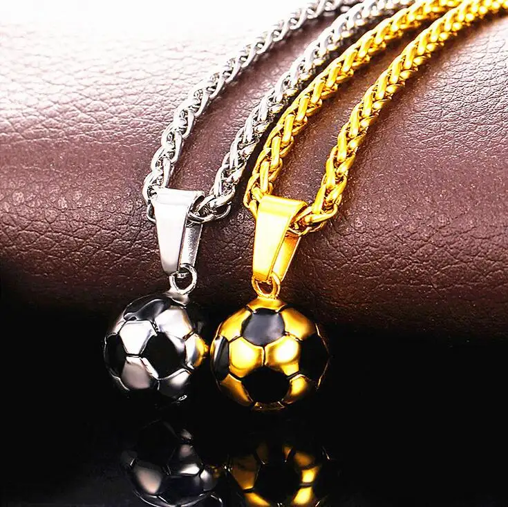 Fitness Jewelry Gold Custom Hip-hop Pendant Men's Stainless Steel Sport Soccer Football Pendant Necklace