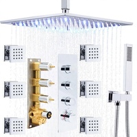 Système de douche thermostatique avec pommeau de pluie de 12 pouces, jets de pulvérisation latéraux, douchette à main et robinetterie tout-en-un