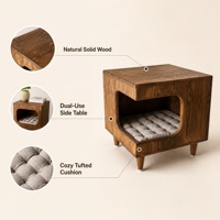 Meuble d'intérieur pour animaux de compagnie en bois massif naturel, moderne et luxueux, table d'appoint multifonctionnelle, lit carré pour petit chien, coussin confortable, maison pour chat
