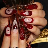 Faux ongles à presser personnalisables en acrylique, forme amande, motif Cœur, Étoile, Nœud, Ligne Argentée Bourgogne, 10 pièces, pour rendez-vous et soirées, vente en gros
