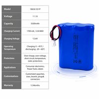 Paquete de Baterías de Iones de Litio Recargables de 11.1V 12V 3500mAh 18650 3s1p con BMS Integrado UN38.3