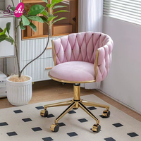 Coussin de siège en velours 5 couleurs, tabouret de chambre à coucher, base dorée, chaise de salon de manucure à cinq roues