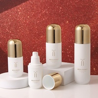 Ensemble d'emballages cosmétiques en verre blanc ovale de qualité supérieure, vente en gros, flacons et pots à crème de luxe vides pour soins de la peau avec couvercles dorés