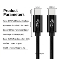 Cable de Datos Tipo-C a Tipo-C de 240W PD 3.1 con E-Marker, Aleación de Aluminio Trenzada, 2M, Carga Rápida para Computadora, Auriculares, iPhone 15, MacBook