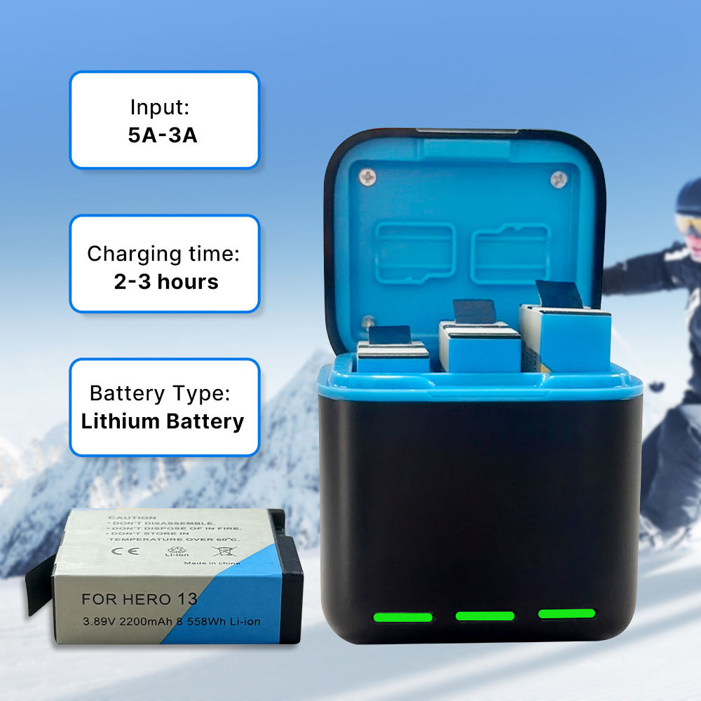 Hongdak New Suitable for GoPro Accessory 13 Three Charge Charger+3 Battery Set Storage Fast Charging case