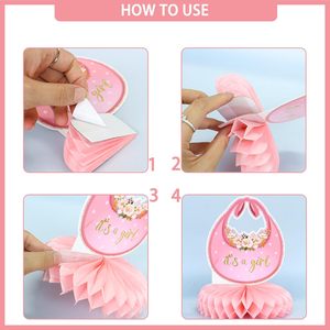 Décorations roses pour baby shower, centres de table en nid d'abeille pour filles, centres de table floraux pour révélation du sexe '<span class=keywords><strong>C</strong></span>'<span class=keywords><strong>est</strong></span> une fille', fournitures de fête - Product Image 3