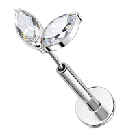 Bijoux de Piercing en Titane ASTM F136 18G Push in Threadless 2 Marquise CZ Pave Lip Labret Piercing Body Jewelry Piercings