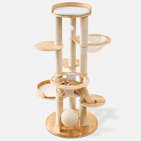 Arbre à chat multi-plateformes en bois massif avec poteau à gratter en corde de papier, poteau en sisal et bois de caoutchouc