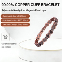 Pulsera de Cadena y Eslabones de Cobre Puro con Terapia Magnética Clásica para Mujer, Diseño Gauss con Imán Completo, Incrustaciones de Piedras Preciosas en Forma de Corazón, Joyería de Moda