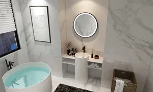 Lavabos autoportants en pierre artificielle de luxe avec tiroir Lavabo de salle de bain pour hôtel Lavabo sur pied rond avec comptoir